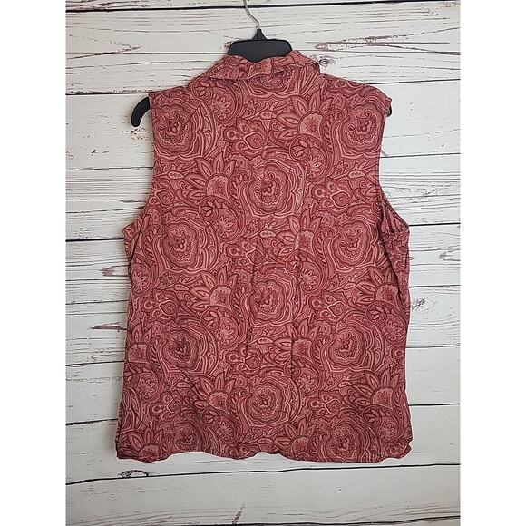 Talbots Red Paisley Print Silk Button Front Sleeveless Tank Top Women's Size 18 - Picture 2 of 9
